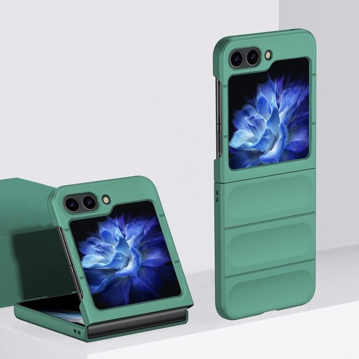Husa ThinStripe pentru Samsung Galaxy Z Flip6, Though Matte, AntiShock, PVC, Verde Inchis