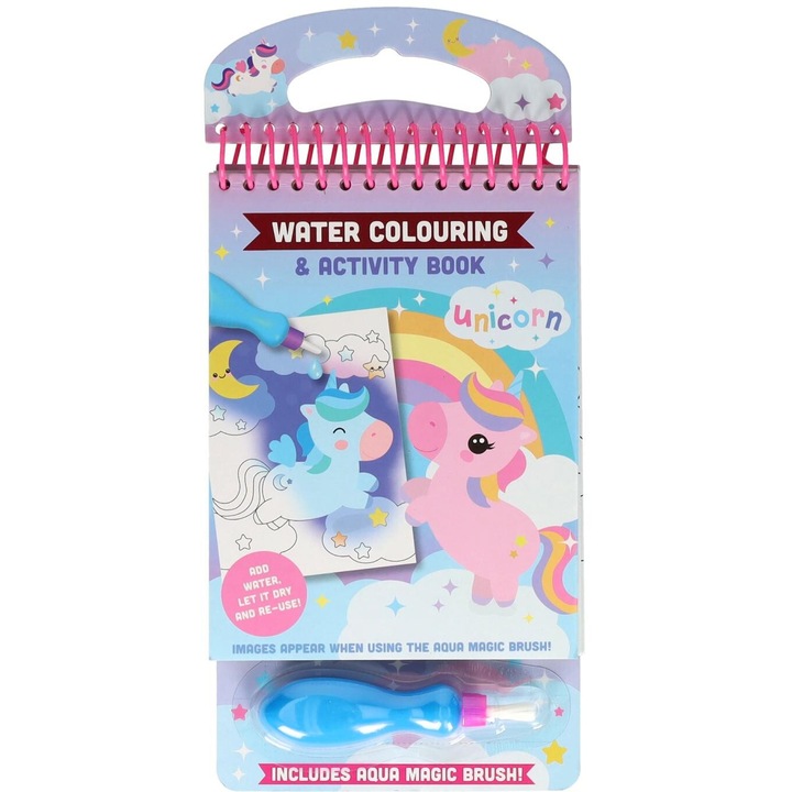 Dinotoys, Unicorns. Water Colouring and Activity Book (includes Aqua Magic Brush), 14x25 cm