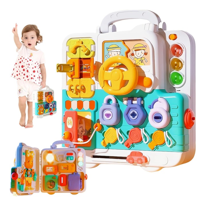 Panou cu Activitati Montessori BusyBoard, Wacorresi, Jucarie Muzicala, Jucarie Interactiva si Educativa pentru Bebelusi, material ABS ingrosat, dur si durabil, nu se teme de cadere, design portabil maner，0-3 ani