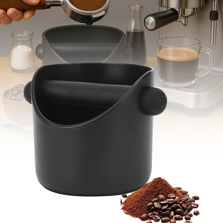 Cutie zat cafea, Wacorresi, zat de cafea, Galeata pentru zat de cafea, Design cu gura oblica, compact si nu ocupa spatiu, material plastic ecologi, negru