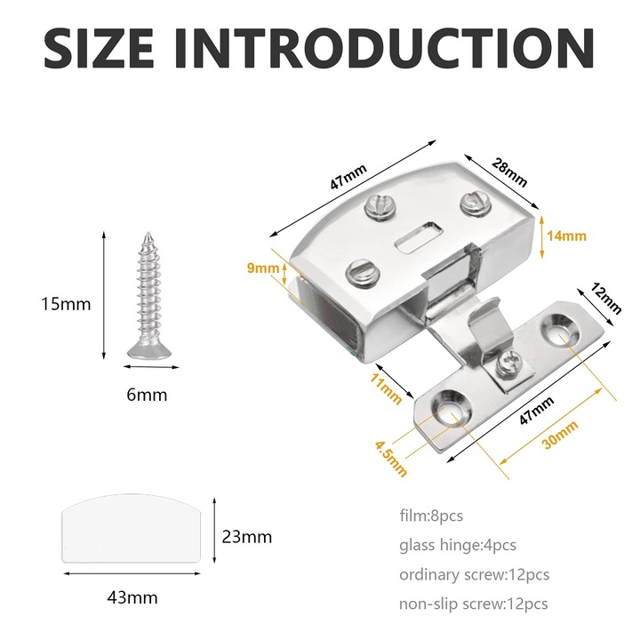 Set de 4 balamale pentru usi din sticla, Lhdfyqt, zinc, 3-7mm, argintii