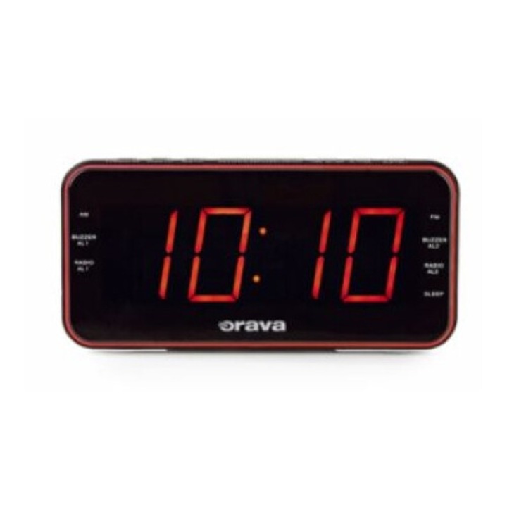 Ceas radio cu alarma, Orava, Afisaj mare cu LED rosu, SLEEP, SNOOZE, DIMMER, 19 x 7.5 x 9.5 cm, Negru