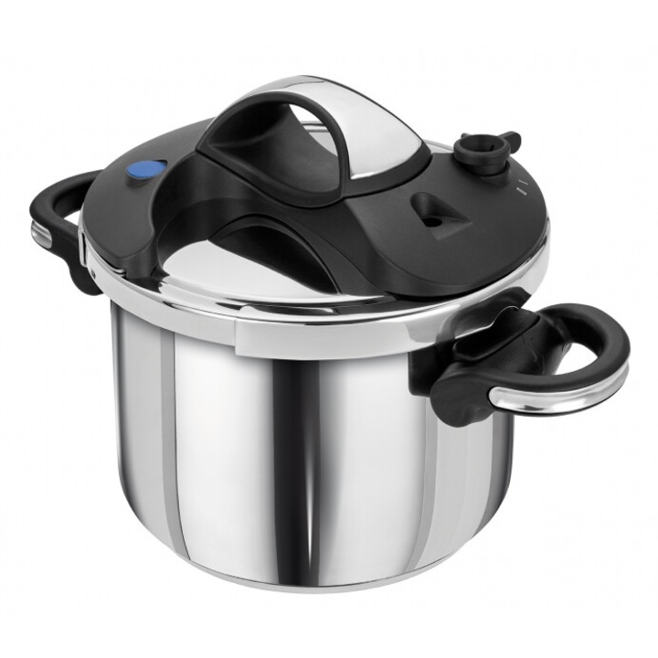 Egykezes kukta 6 l-es nyomáskijelzővel, rozsdamentes acél, 22 cm átmérő