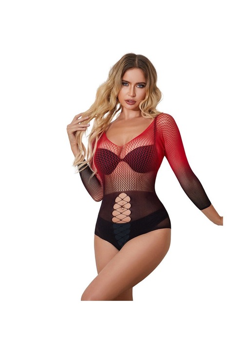 Body stocking dama Subblime, nylon/elastan, rosu/negru, One Size INTL