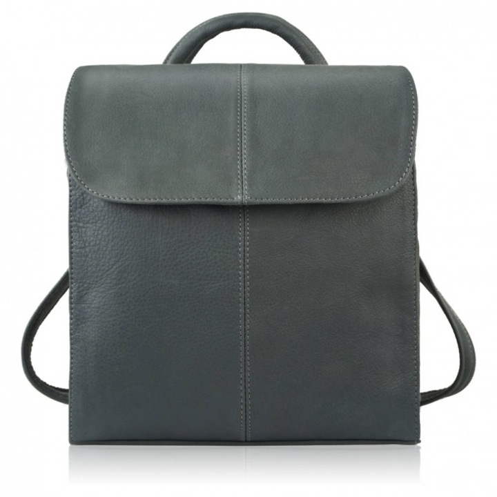 Rucsac din piele naturala Abruzzo ABR-42, gri, 24x28x8cm, 5 buzunare