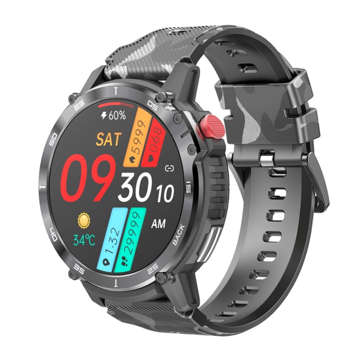 Смарт часовник TechONE C22 Plus+, 1.6 инча, HD bluetooth разговор, мулти спорт, многоточков пулс, напрежение, кислород, метален корпус, високоговорител, IP68, черен