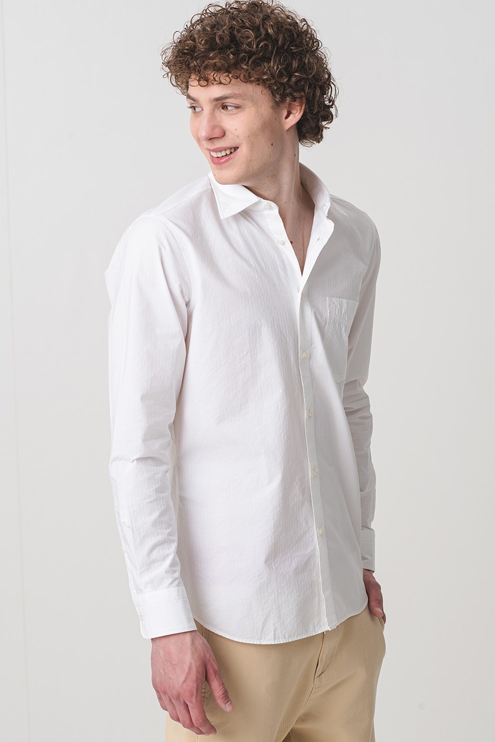 BOSS, Camasa cu buzunar pe piept si maneci lungi, Alb, S