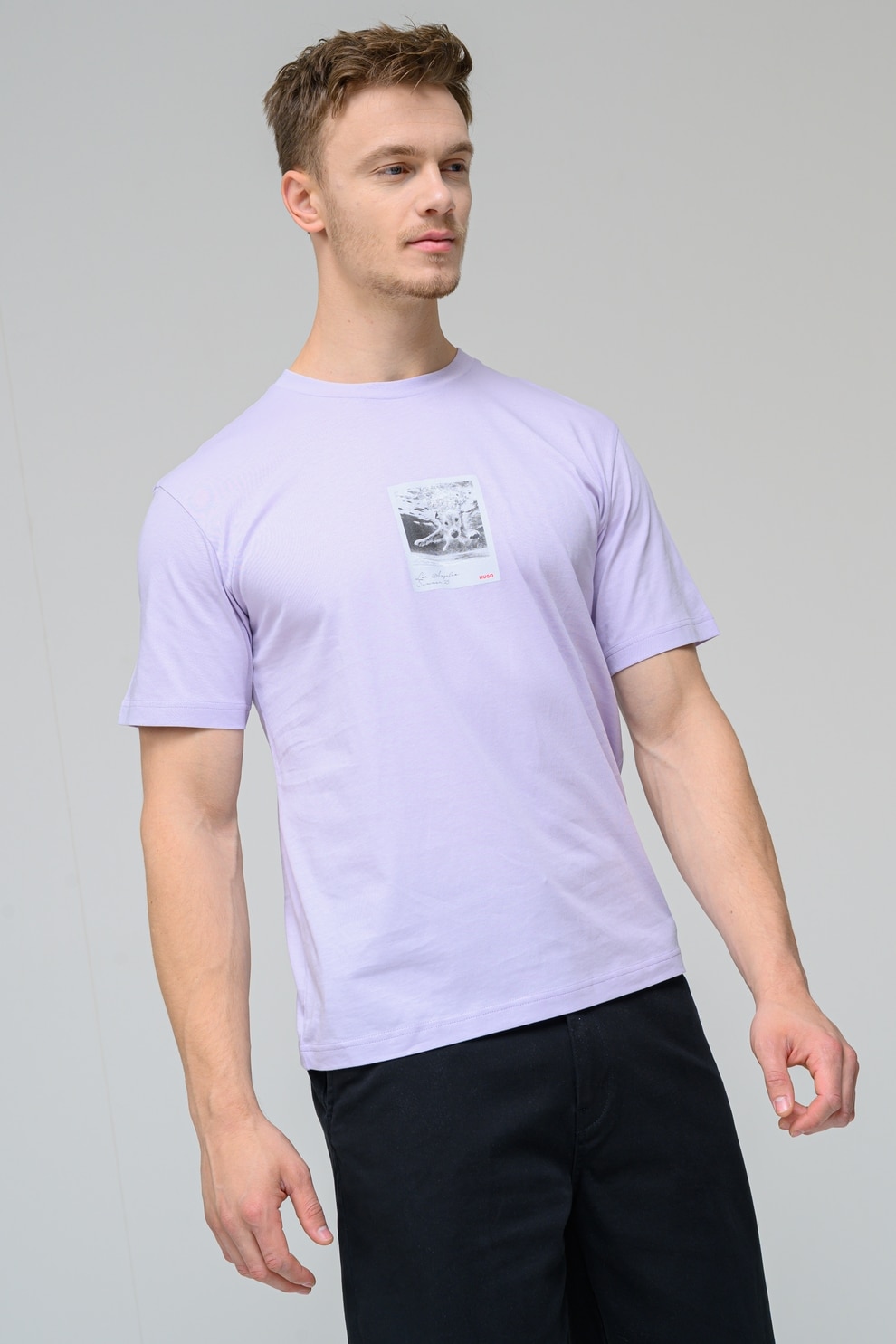 HUGO, Tricou de bumbac cu imprimeu foto Darthy, Lila, XL