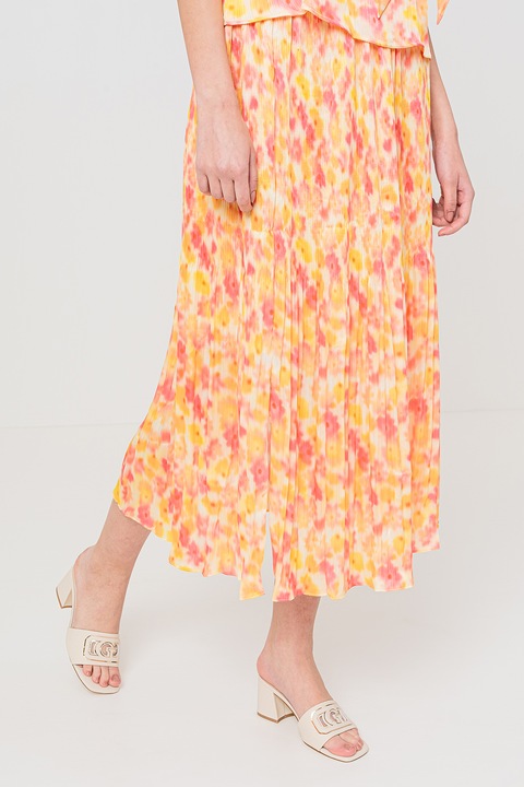 HUGO, Fusta midi cu imprimeu floral, Galben/Roz