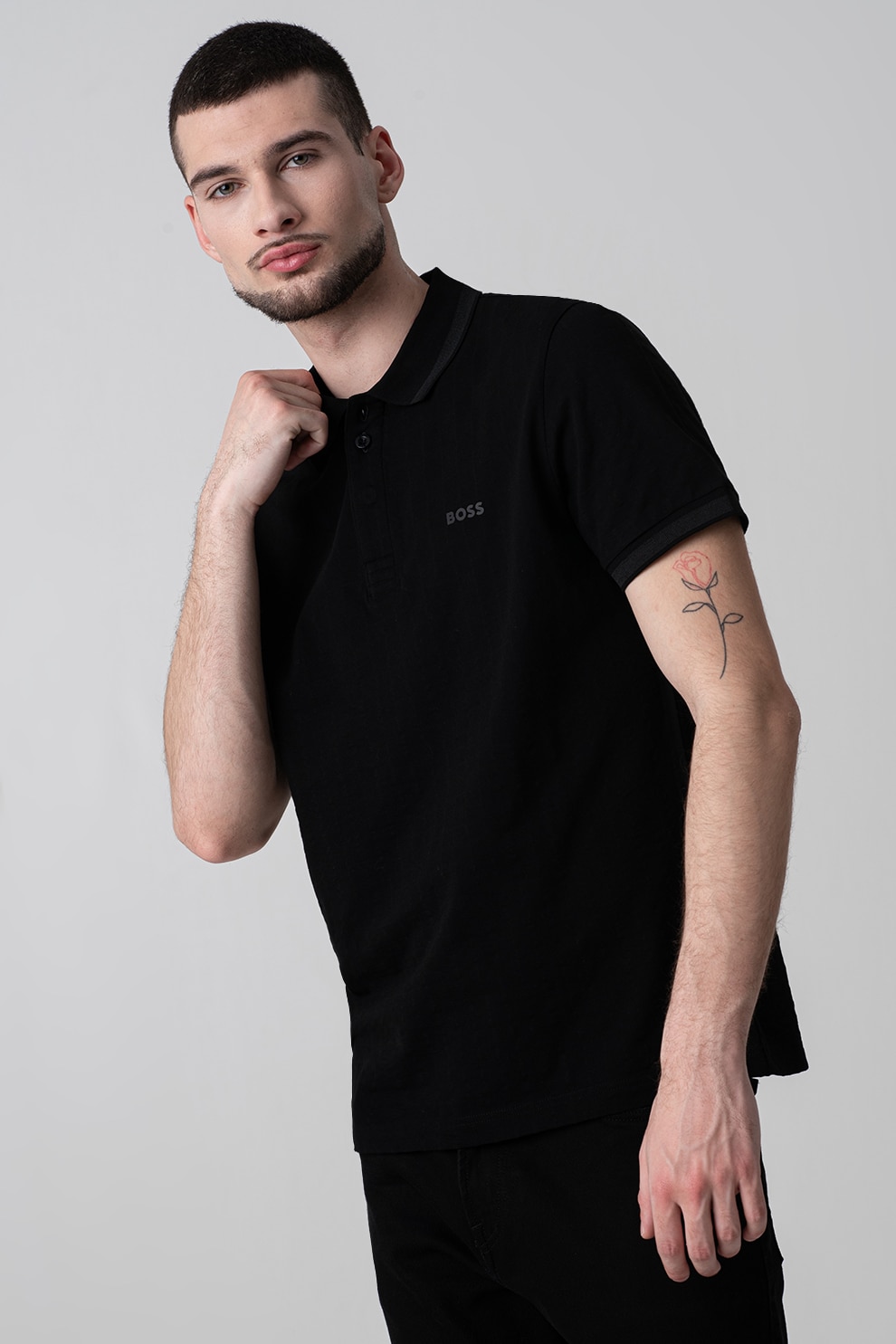 BOSS, Tricou polo din bumbac Paddy, Negru, S