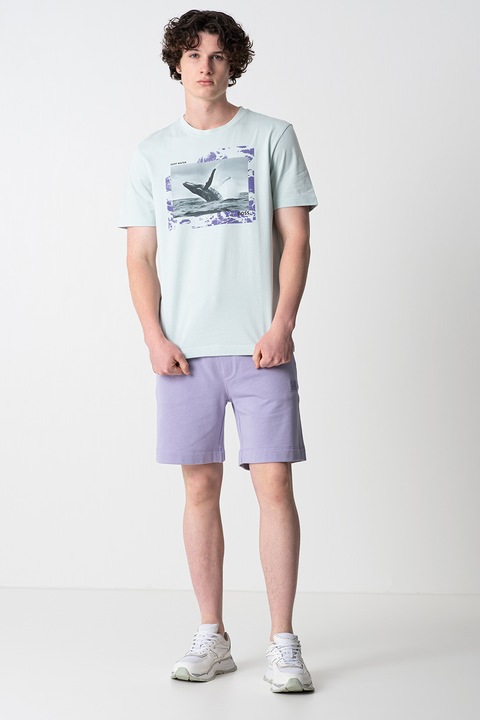 BOSS, Tricou cu imprimeu foto, Verde deschis