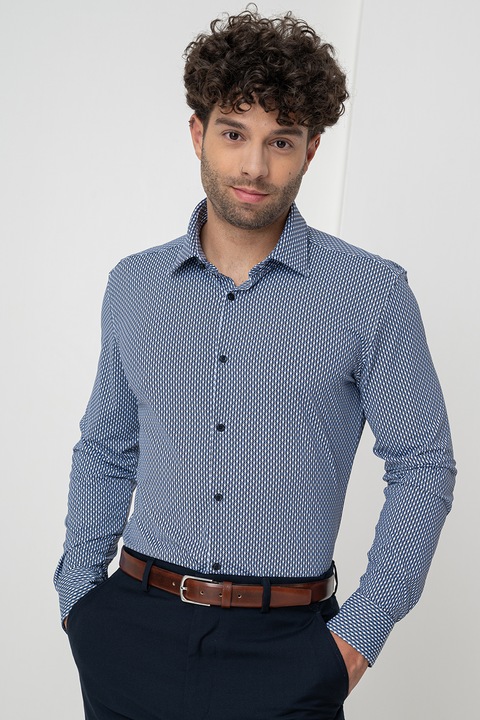 HUGO, Camasa cu maneci lungi Kenno, Alb/Albastru