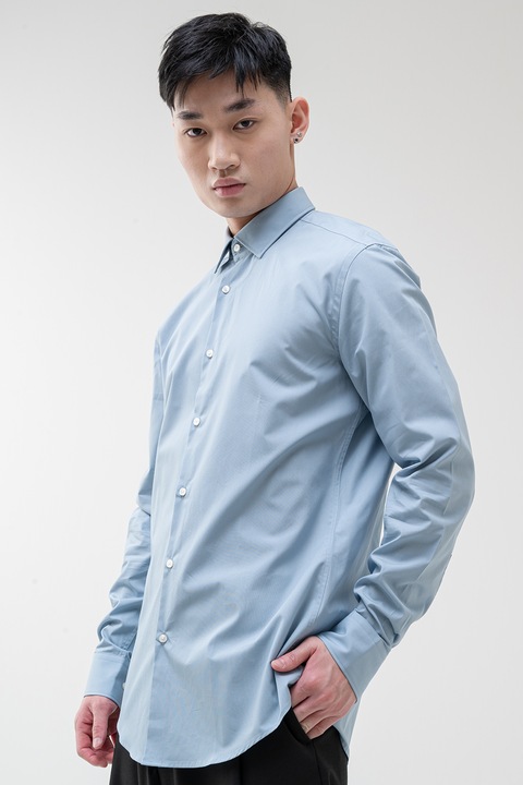 HUGO, Camasa de bumbac cu maneci lungi, Albastru deschis