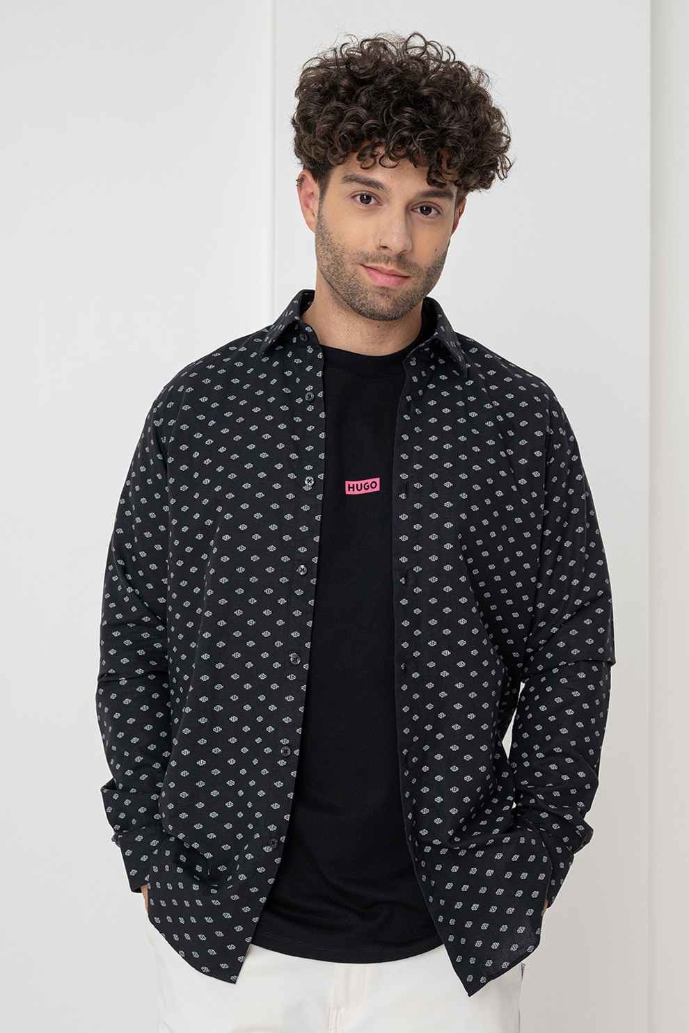 HUGO, Camasa din amestec de in Valerio, Negru, 39