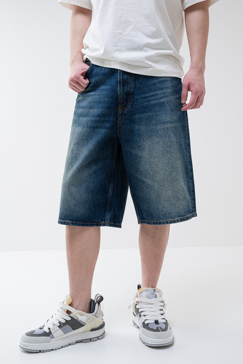 HUGO, Bermude din denim cu croiala ampla, Albastru inchis, 36