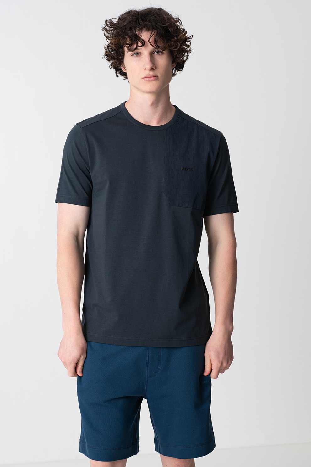 BOSS, Tricou cu buzunar pe piept, Bleumarin, L