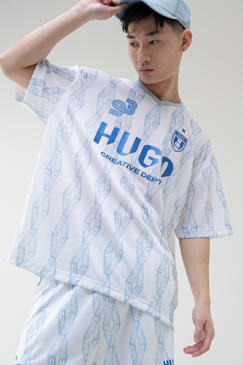 HUGO, Tricou cu decolteu in V, Albastru pastel