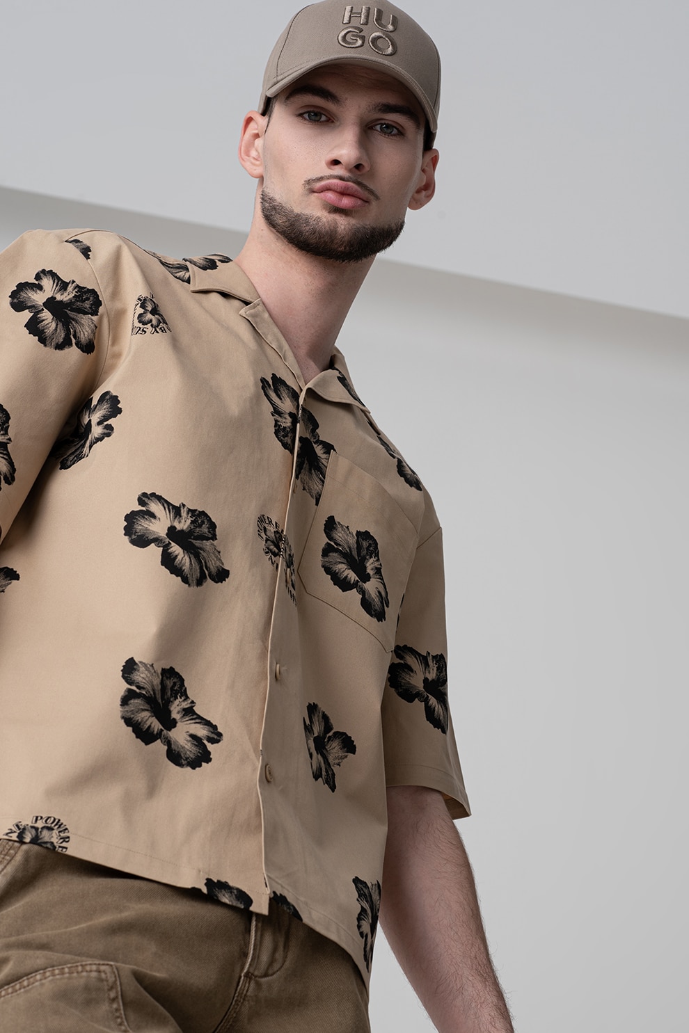 HUGO, Camasa relaxed fit Eligino, Negru, Maro nisip, M