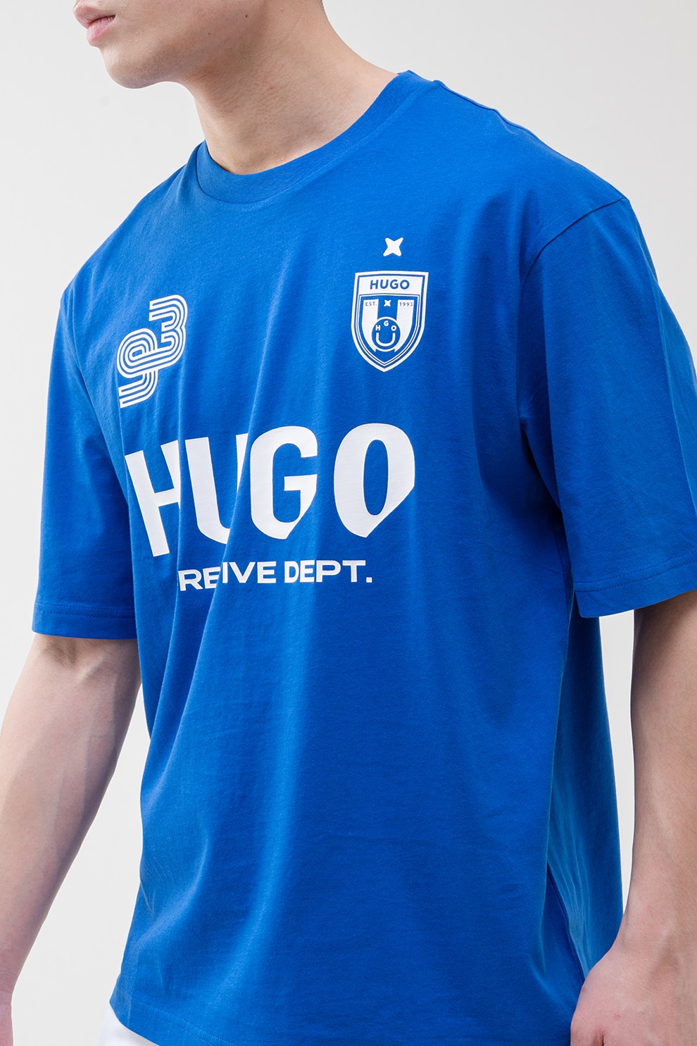 HUGO, Tricou de bumbac cu imprimeu, Albastru royal, L