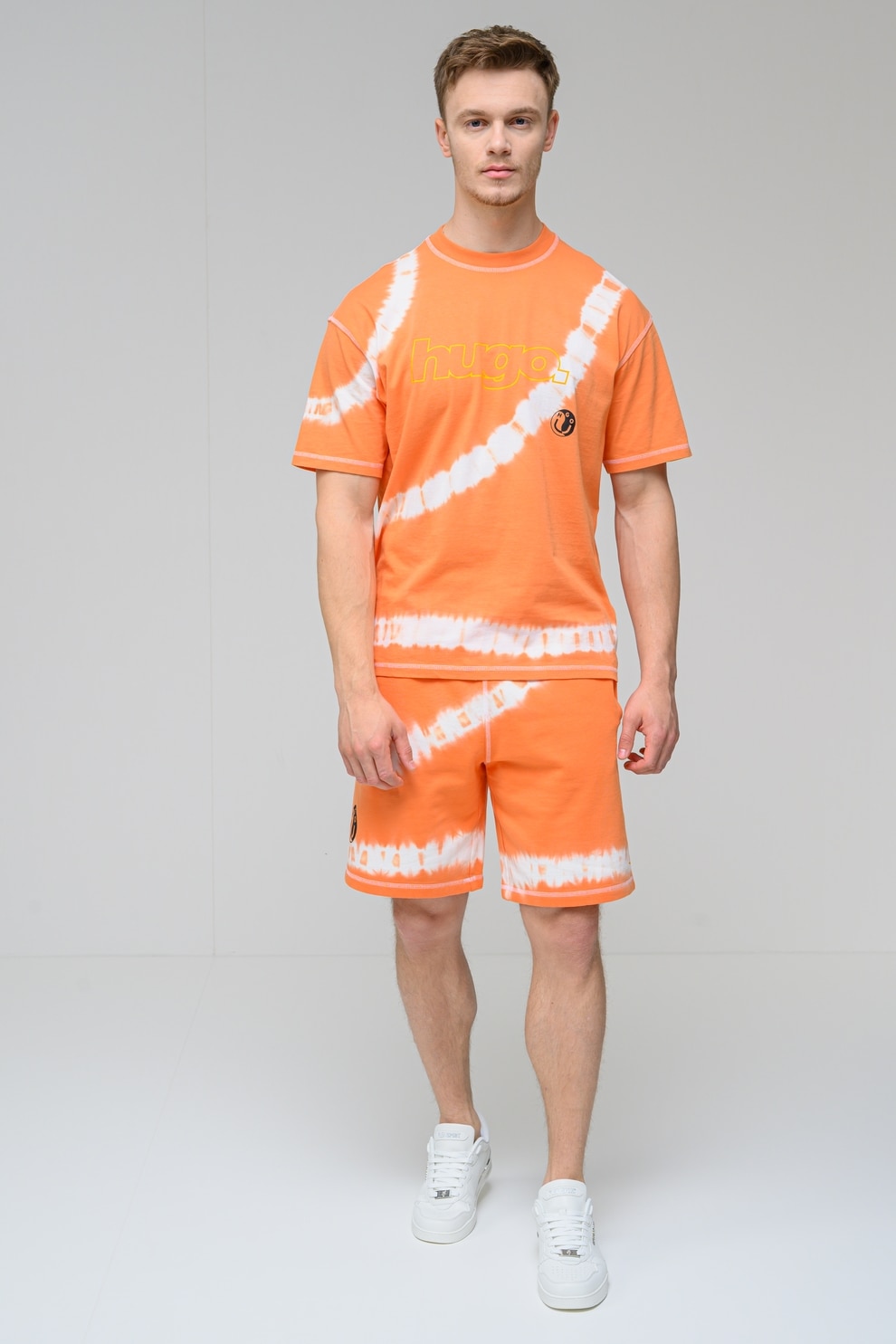 HUGO, Tricou cu model si decolteu la baza gatului Nodyem, Portocaliu, S