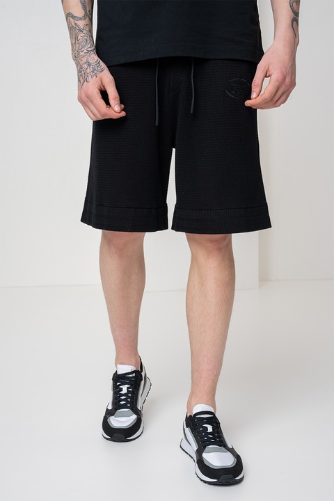 BOSS, Pantaloni scurti din bumbac cu snur de ajustare Mesh Heritage, Negru