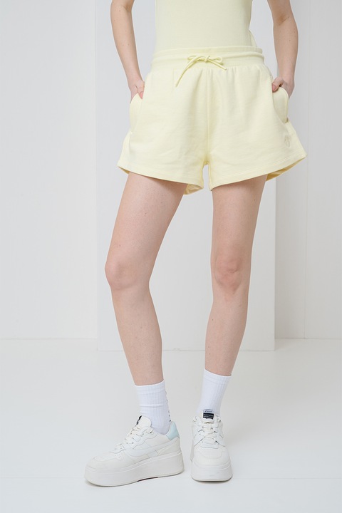HUGO, Pantaloni scurti de bumbac cu talie inalta Norlina, Galben deschis