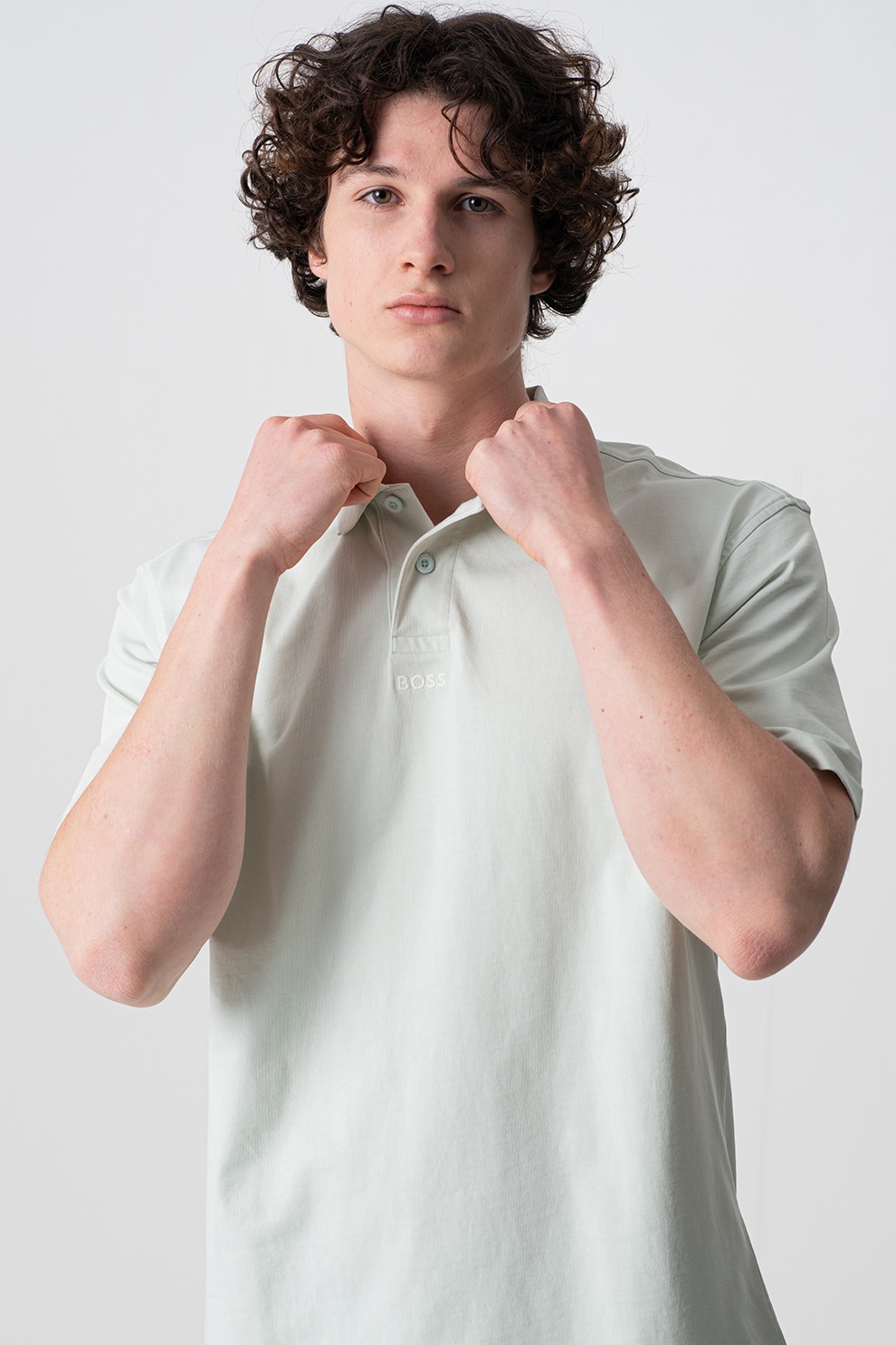 BOSS, Tricou polo relaxed fit, Albastru deschis, 2XL