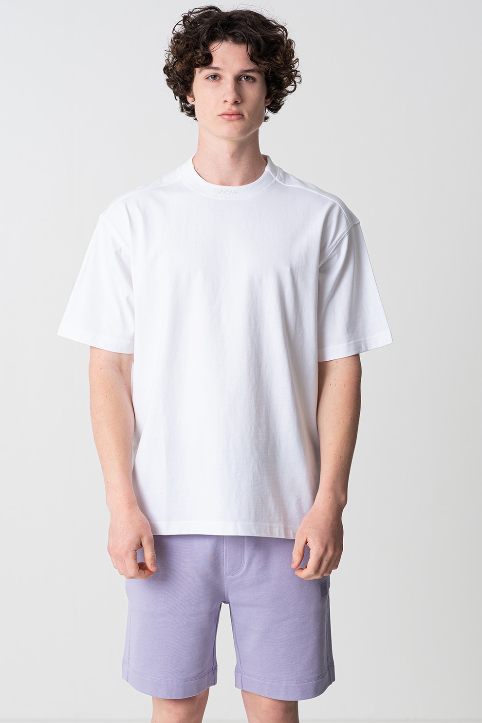 BOSS, Tricou lejer de bumbac, Alb, 3XL