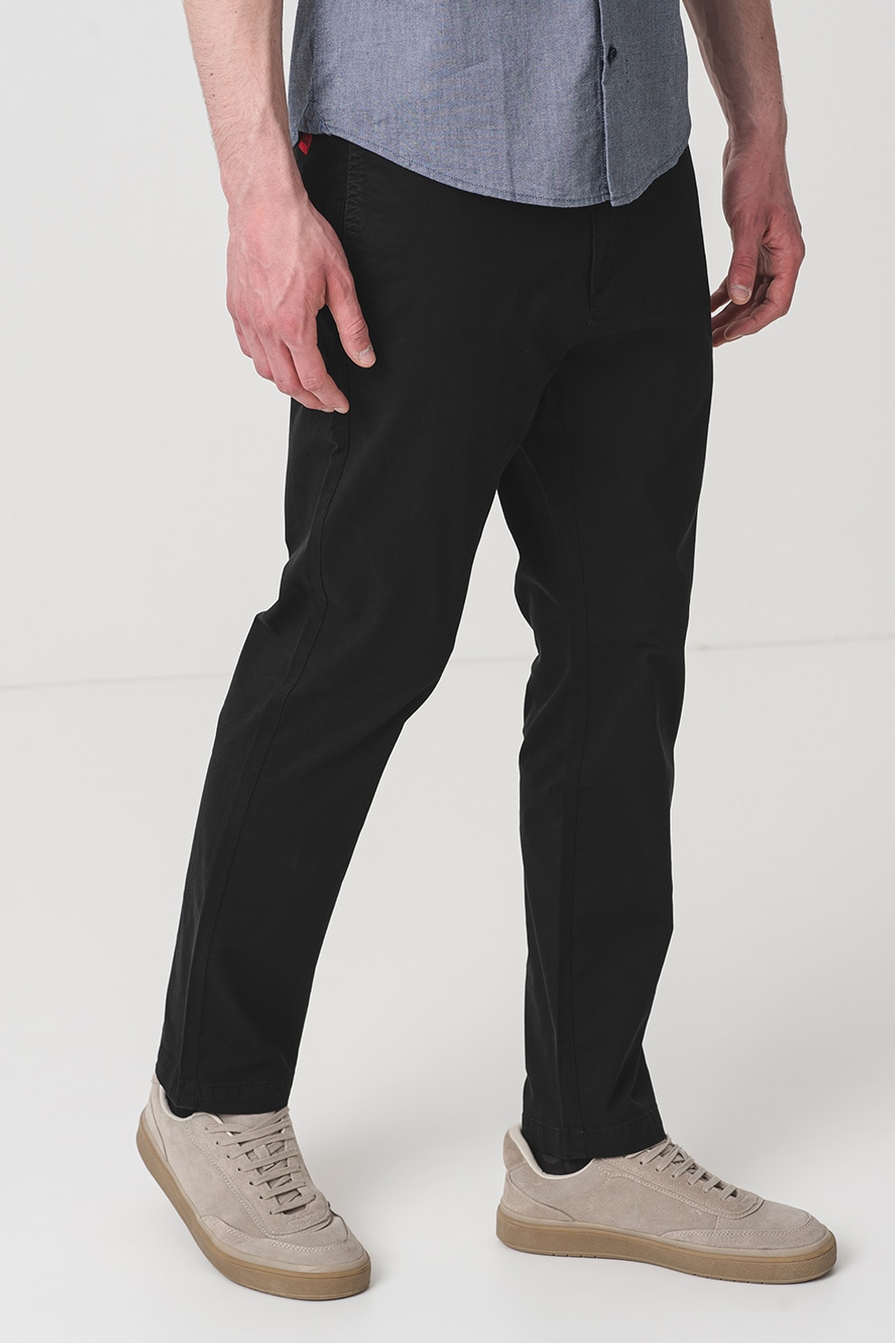 HUGO, Pantaloni chino din amestec de bumbac, Negru, W36-L32