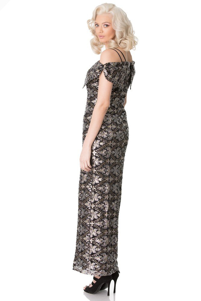 Rochie neagra cu argintiu din tull paietat Liza Panait T-79E