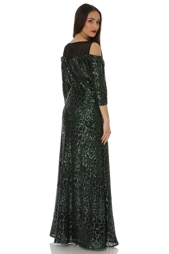 Rochie verde cu negru din tull paietat Liza Panait T-55E