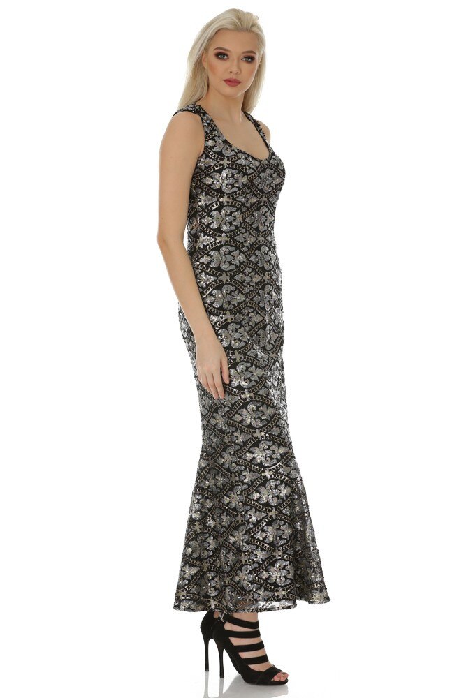 Rochie neagra cu argintiu din tull paietat Liza Panait T-56E