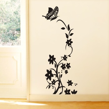 Sticker decorativ frigider - Flori si fluturi Sticker decorativ frigider - Flori si fluturi
