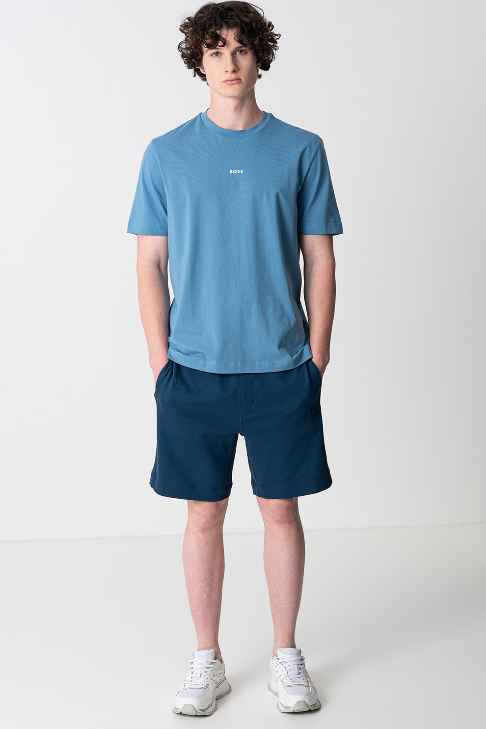 BOSS, Tricou relaxed fit Chup, Albastru persan, S