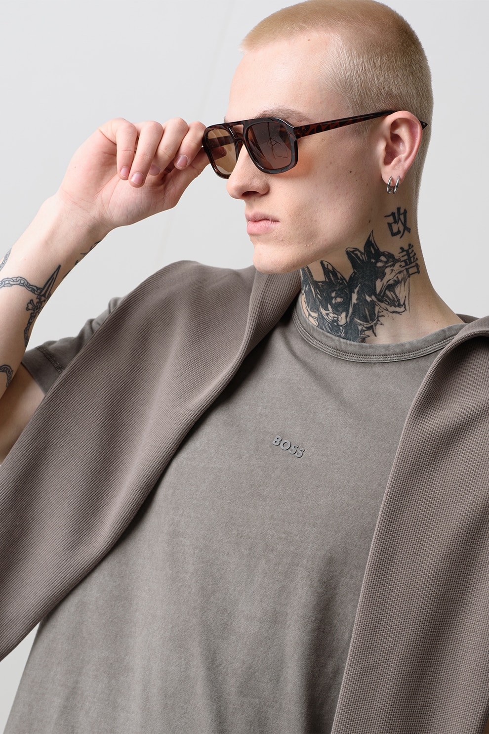 BOSS, Tricou de bumbac Tokks, Maro fango, S