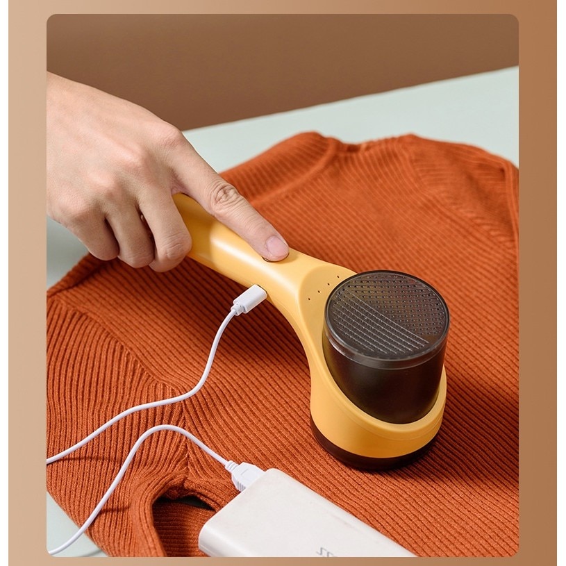 Aparat Scame si Par Haine, By Fitilomania, Electric, USB inclus, Periuta Curatare, pentru Diferite Tesaturi, 3 Trepte, 20.5 x 8.8 x 7 cm, Galben