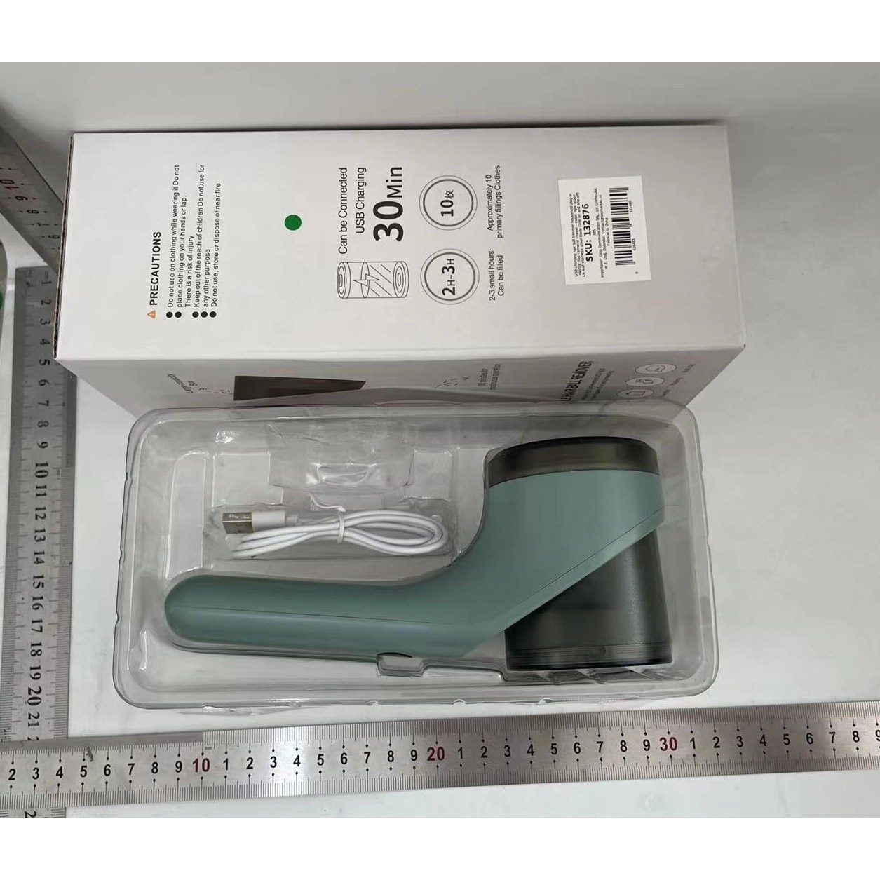Aparat Scame si Par Haine, Cyrax, Electric, USB inclus, Periuta Curatare, pentru Diferite Tesaturi, 3 Trepte, 20.5 x 8.8 x 7 cm, Verde