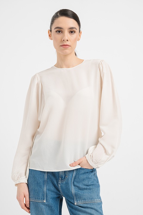 BOSS, Bluza din amestec de matase cu decupaj Irenne, Alb murdar, XL