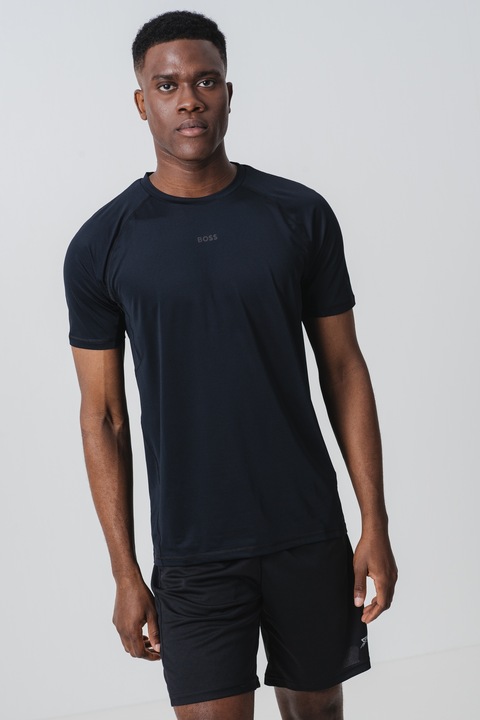 BOSS, Tricou regular-fit cu decolteu la baza gatului, Negru