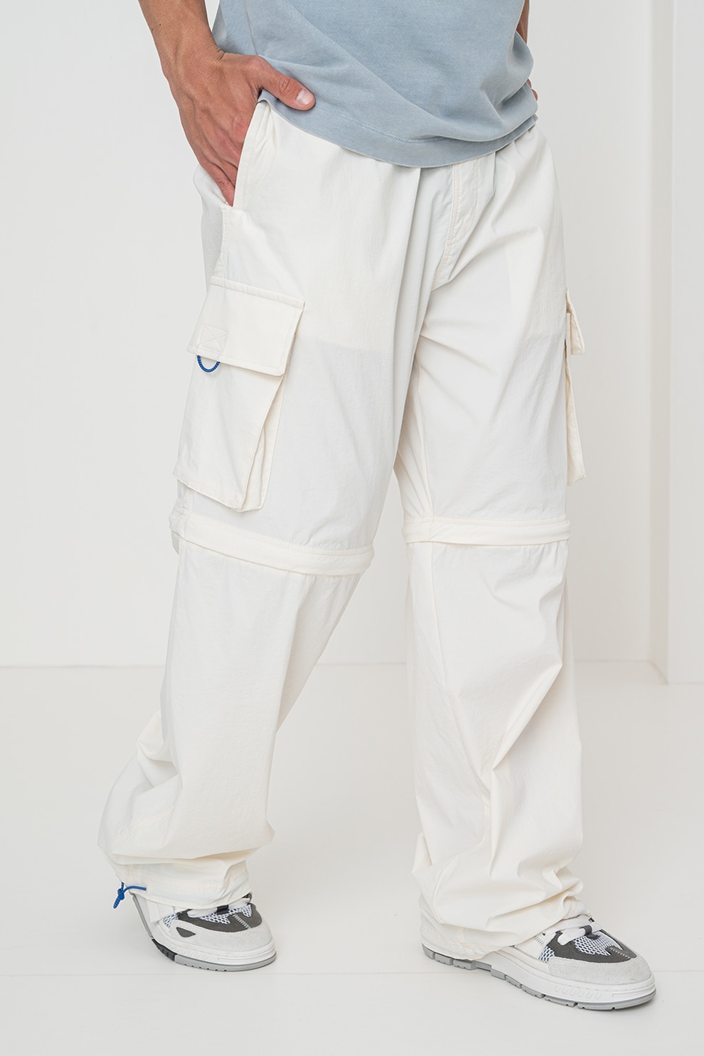 HUGO, Pantaloni cargo cu croiala lejera si talie ajustabila Geordie, Crem, M