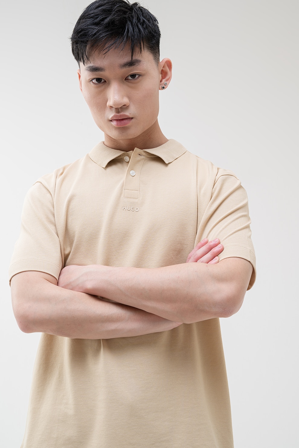 HUGO, Tricou polo slim-fit Dangula, Maro nisip, L