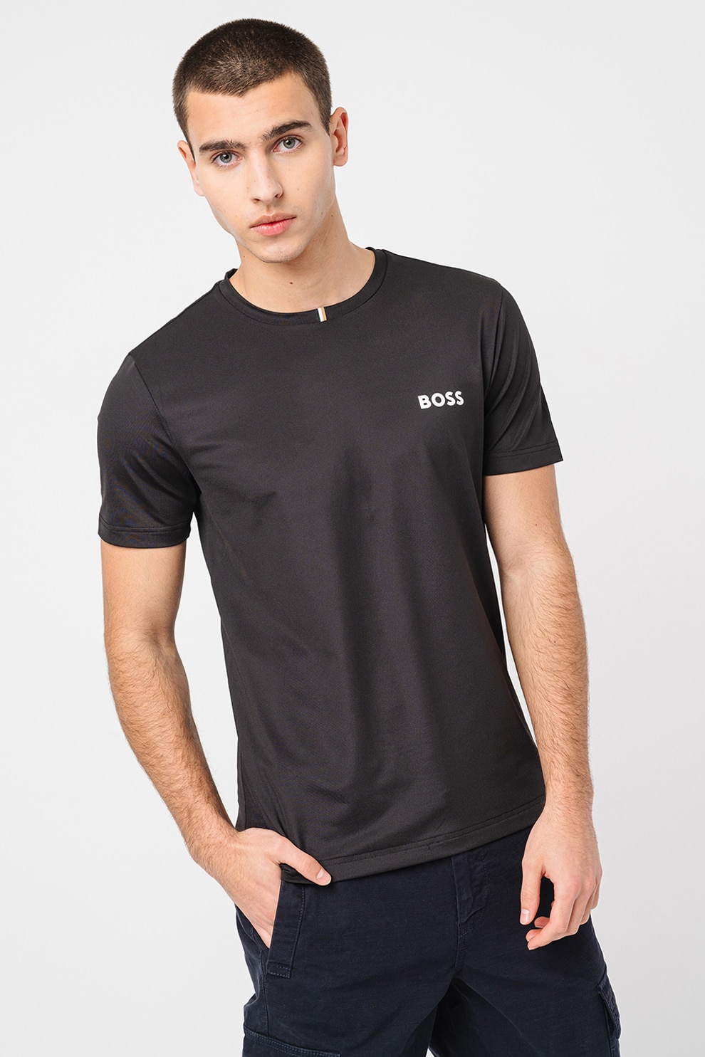 BOSS, Tricou slim fit cu logo, Negru, 3XL