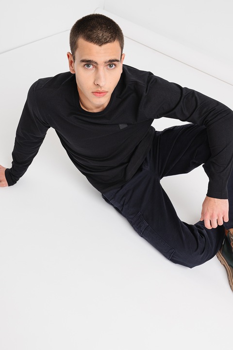 BOSS, Памучна блуза Tacks с пришито лого, Черен, M