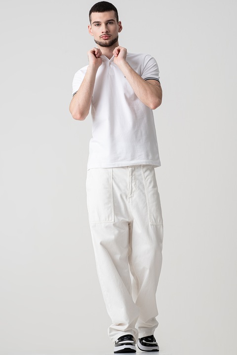 BOSS, Tricou polo slim fit Paul, Alb optic