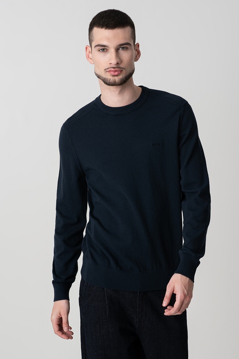 BOSS, Bluza de trening cu detaliu logo Asac, Bleumarin