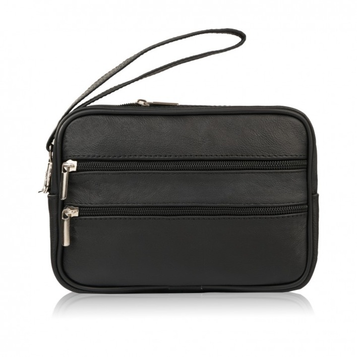 Férfi bőrtáska, Abruzzo, Fekete, 4 zseb, 14x20x5cm