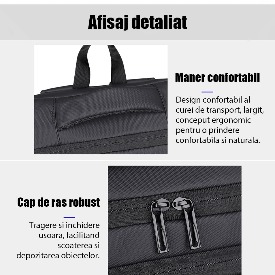 Rucsac pentru laptop, rucsac, rucsac de calatorie, Fudisenn®, are capacitate pentru un laptop de 14 inch, spatiu de stocare multistrat de mare capacitate, impermeabil, cu port de incarcare USB, poate fi asezat deasupra unei valize, negru