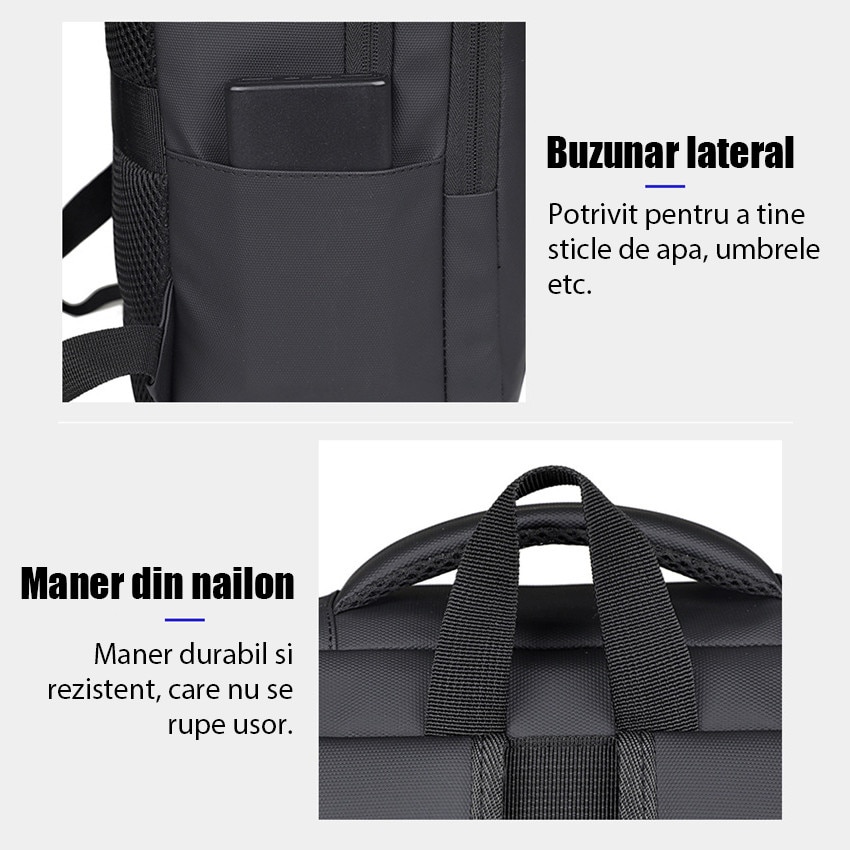 Rucsac pentru laptop, rucsac, rucsac de calatorie, Fudisenn®, are capacitate pentru un laptop de 14 inch, spatiu de stocare multistrat de mare capacitate, impermeabil, cu port de incarcare USB, poate fi asezat deasupra unei valize, negru