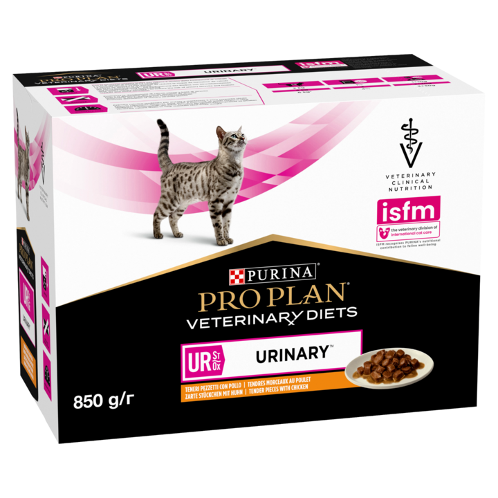 Мокра храна за котки, Pro Plan Veterinary Diets Urinary UR, пиле, 10 x 85g, възрастни