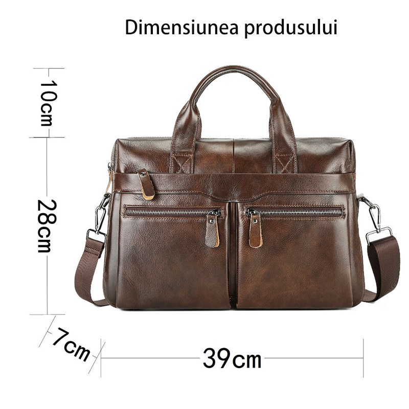 Geanta Laptop Din Piele Naturala, Geanta laptop portabila，14"，Fudisenn®, de umar, de mana, Servieta business ，pentru barbati din piele de bovina primul strat，maro，39x28x7cm